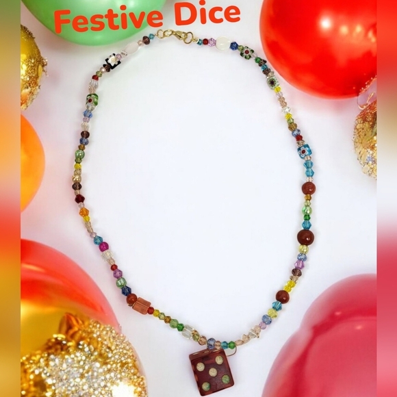 14k Gold Plated Millefiori Glass Beaded Pearl Necklace - Picture 2 of 4